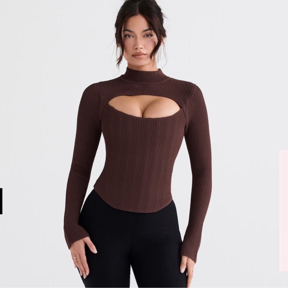 House of CB Brown Ribbed Cutout Jacket